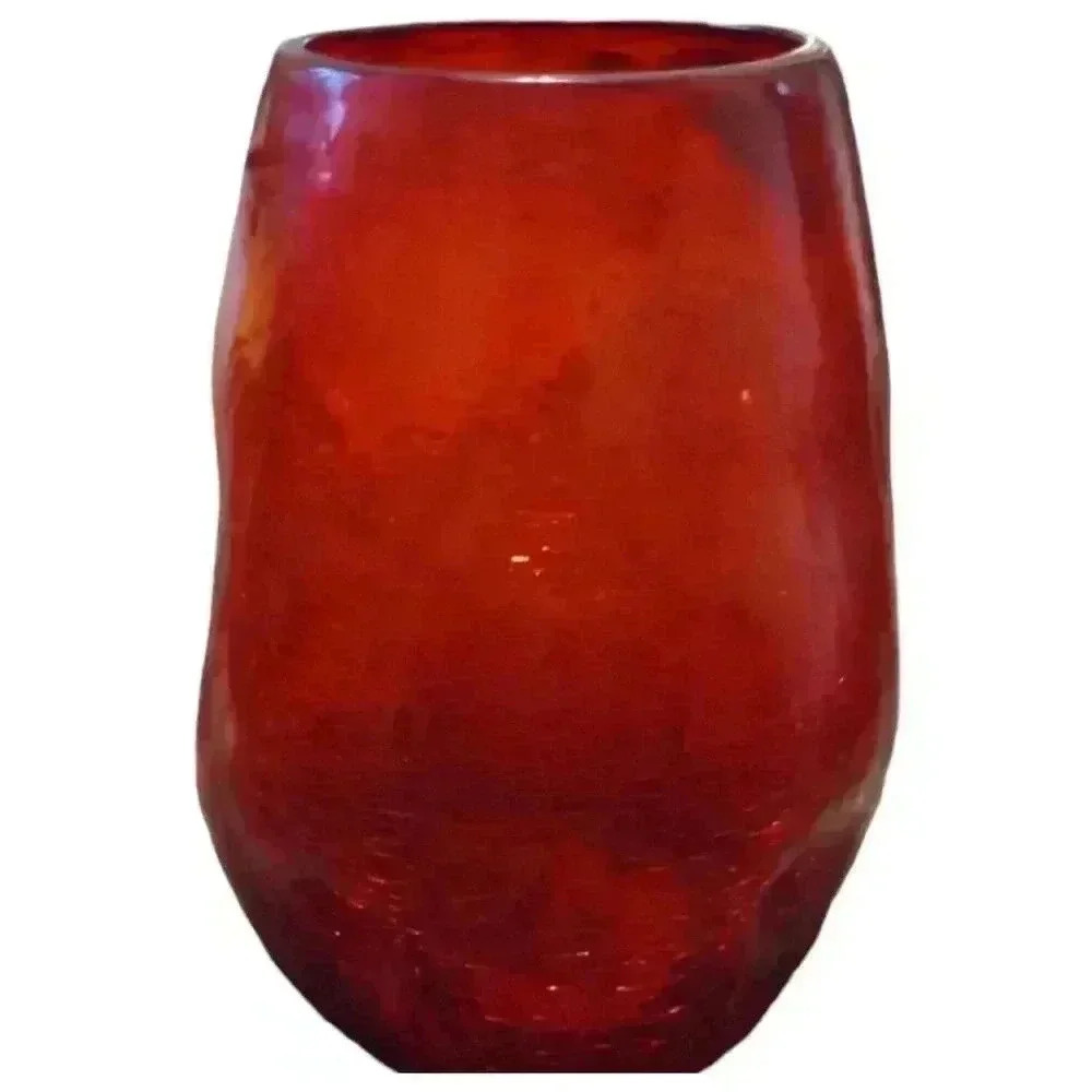 Vintage Ruby Red Dimpled Crackle Glass Vase